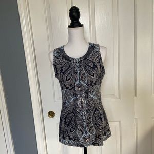 INC Sleeveless Blouse Navy with beaded neckline M